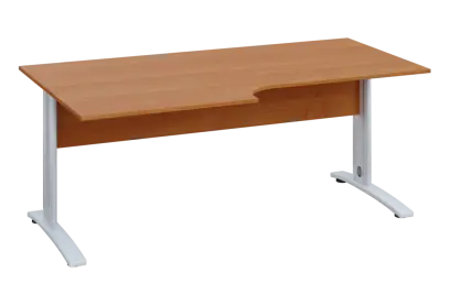 ERK 18 - 188 stůl kancelářský, rohový, levý, kovová podnož bílá, deska 18 mm, široký 1800 mm, olše jantar